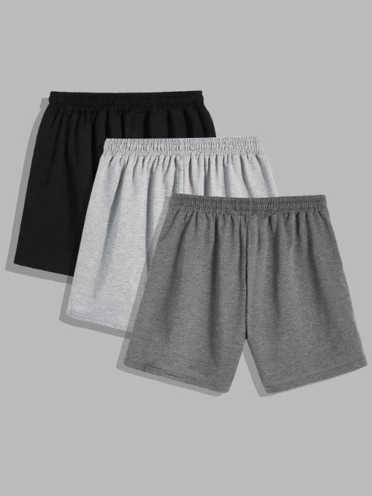 MEN 3PCS SOLID HIDDEN POCKET DRAWSTRING SHORTS