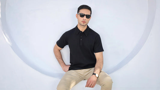 Waffle Knit - Black Polo