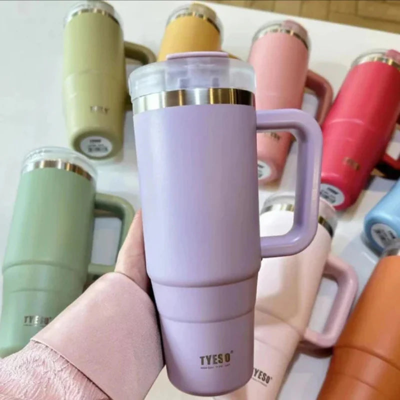 TYESO® Spill-Proof Stainless Steel Tumbler with Straw & Cleaning Brush (900ml) (TS-8868)