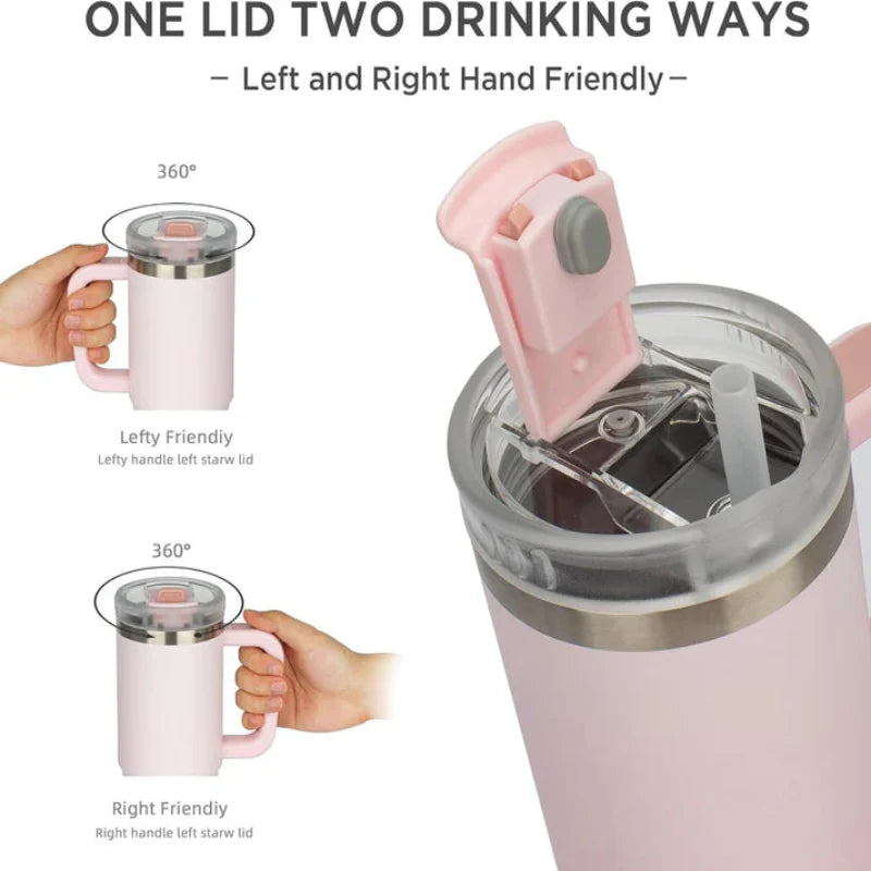 TYESO® Spill-Proof Stainless Steel Tumbler with Straw & Cleaning Brush (900ml) (TS-8868)