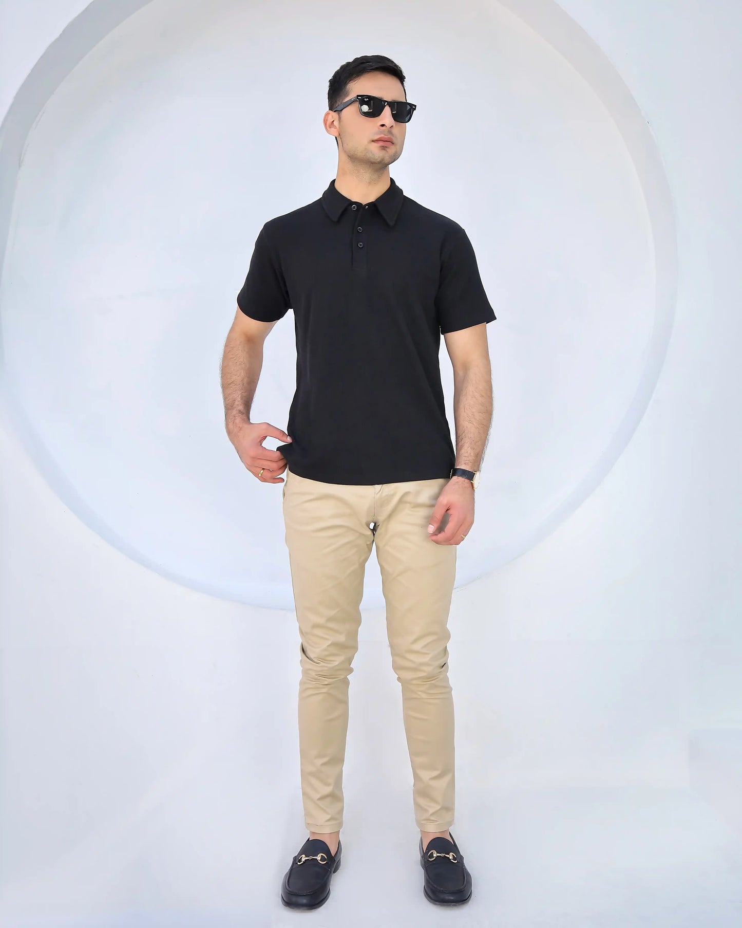 Waffle Knit - Black Polo
