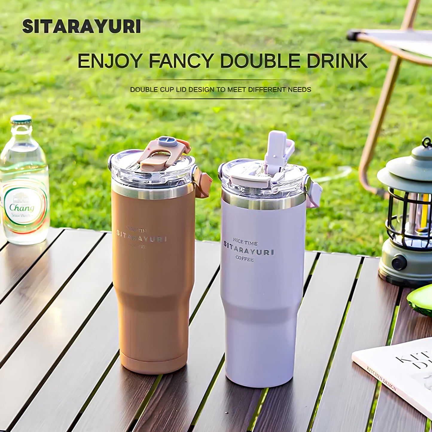 SITARAYURI LeakProof Dual-Lid Insulated Stainless Steel Tumbler (600ml) (ZF-001)