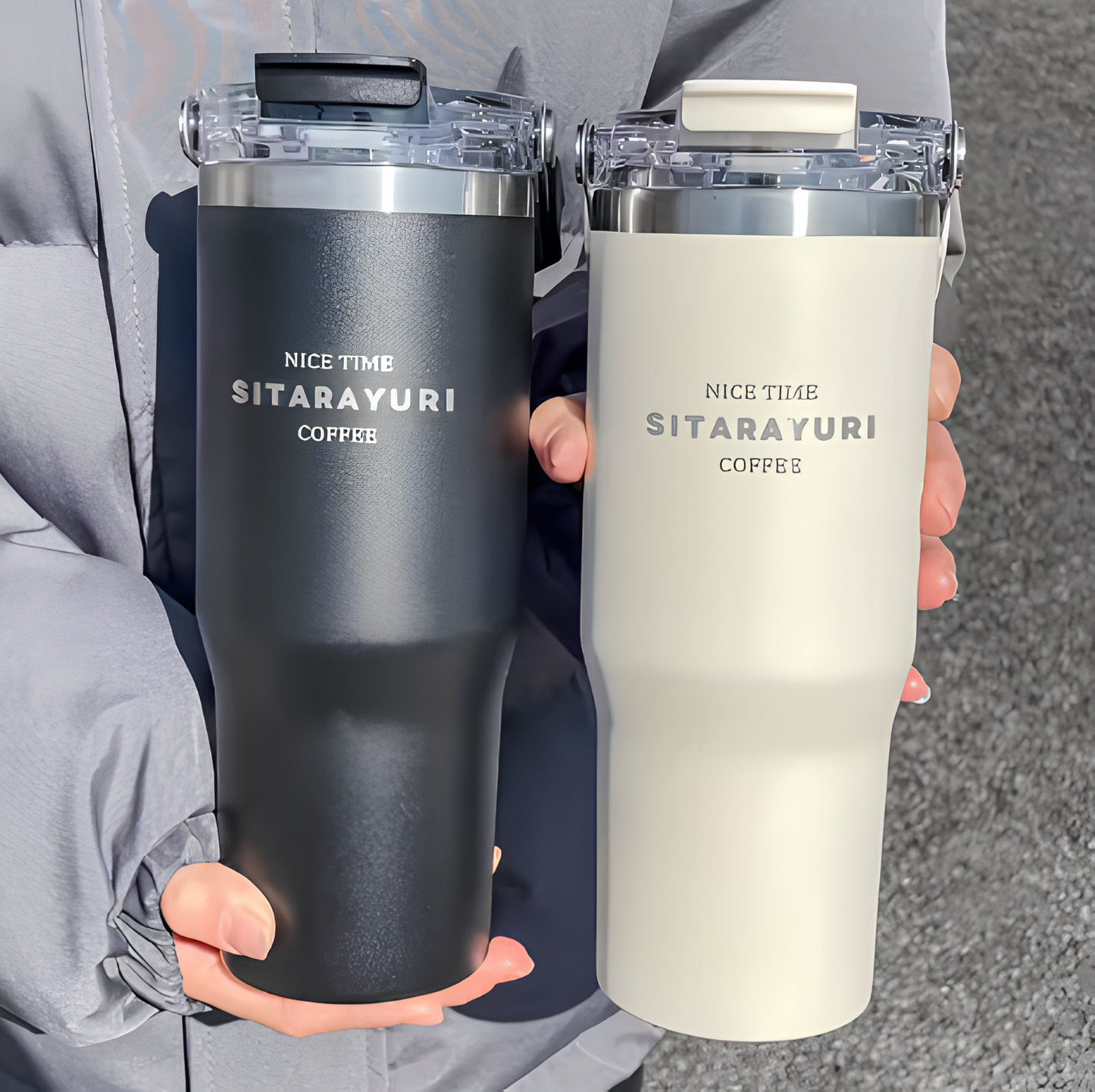 SITARAYURI LeakProof Dual-Lid Insulated Stainless Steel Tumbler (600ml) (ZF-001)