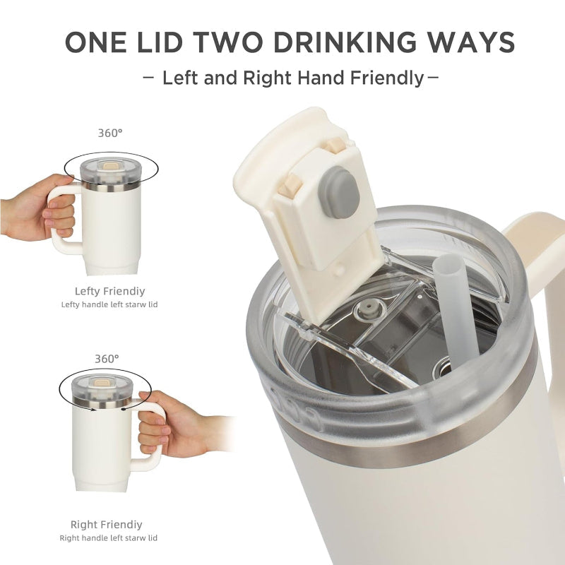 TYESO® Spill-Proof Stainless Steel Tumbler with Straw & Cleaning Brush (900ml) (TS-8868)