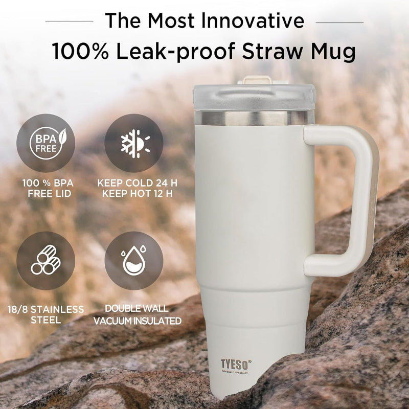 TYESO® Spill-Proof Stainless Steel Tumbler with Straw & Cleaning Brush (900ml) (TS-8868)