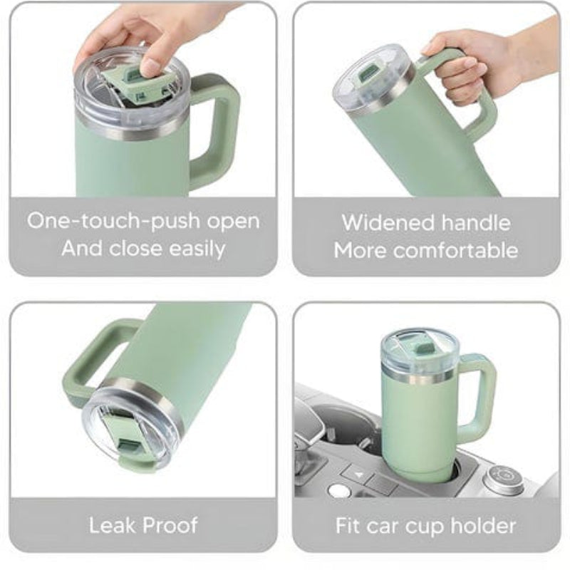 TYESO® Spill-Proof Stainless Steel Tumbler with Straw & Cleaning Brush (900ml) (TS-8868)