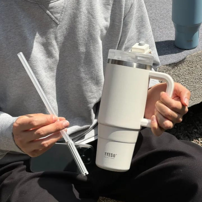 TYESO® Spill-Proof Stainless Steel Tumbler with Straw & Cleaning Brush (900ml) (TS-8868)